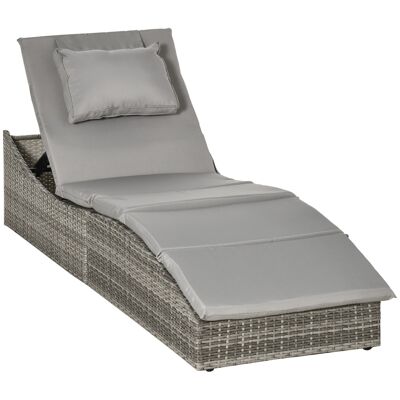 Bain de soleil transat pliable grand confort matelas inclus inclinaison réglable multi-positions résine tressée PE polyester gris