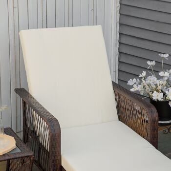 Bain de soleil transat design colonial avec table basse et matelas - dossier inclinable - résine tressée, polyester - marron crème 4