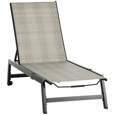 Sun lounger reclining backrest 2 aluminum wheels. black resin wicker gray