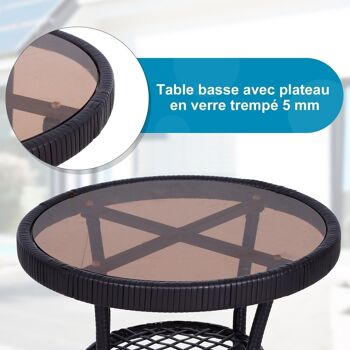 Outsunny Ensemble de jardin 3 pièces style cosy 2 fauteuils à bascule avec coussins assise dossier + table basse résine tressée brun crème 5