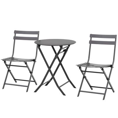Foldable bistro garden furniture - round table Ø 60 cm with 2 folding chairs - gray powder-coated metal