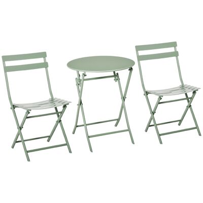 Muebles de jardín bistró plegables - mesa redonda Ø 60 cm con 2 sillas plegables - metal con recubrimiento de polvo verde agua