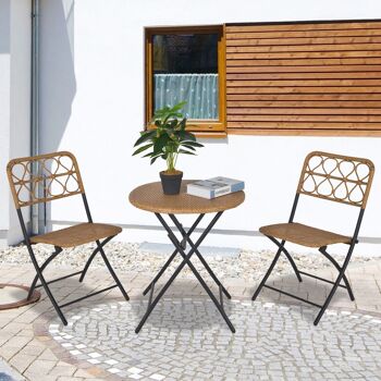 Ensemble bistro de jardin 3 pièces pliantes style cosy 2 chaises + table résine tressée beige acier époxy noir 2