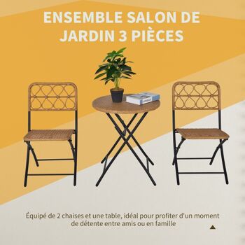 Ensemble bistro de jardin 3 pièces pliantes style cosy 2 chaises + table résine tressée beige acier époxy noir 4