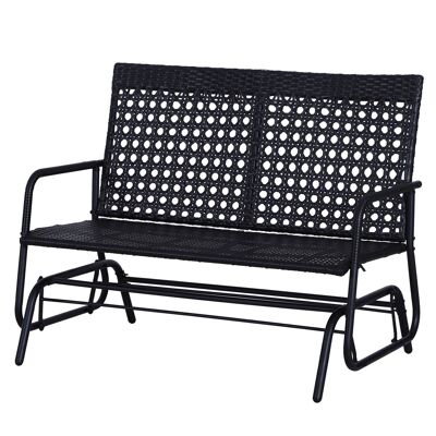2-Sitzer-Gartenschaukelbank im gemütlichen, schicken Stil mit geflochtenem Epoxidharz und Kunstharzimitat in schwarzem Rattan