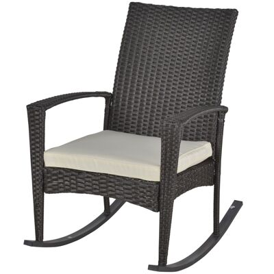 Schaukelstuhl mit abnehmbarem Sitzkissen, 66 L x 88 B x 98 H cm, geflochtenes, schokoladenfarbenes Kunstharz-Rattan