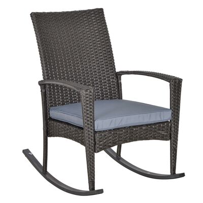Schaukelstuhl mit abnehmbarem Sitzkissen, 66 L x 88 B x 98 H cm, grau geflochtenes Kunstharz-Rattan