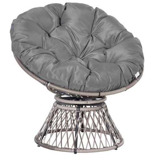 Fauteuil rond de jardin fauteuil papasan pivotant grand confort Ø 97 x 86H cm grand coussin fourni polyester résine tressée gris