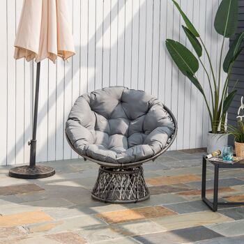 Fauteuil rond de jardin fauteuil papasan pivotant grand confort Ø 97 x 86H cm grand coussin fourni polyester résine tressée gris 2