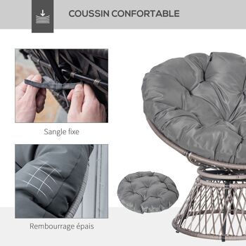 Fauteuil rond de jardin fauteuil papasan pivotant grand confort Ø 97 x 86H cm grand coussin fourni polyester résine tressée gris 5