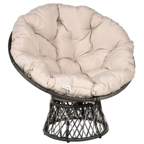 Fauteuil rond de jardin fauteuil papasan pivotant grand confort Ø 97 x 90H cm grand coussin fourni polyester résine tressée crème