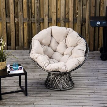 Fauteuil rond de jardin fauteuil papasan pivotant grand confort Ø 97 x 90H cm grand coussin fourni polyester résine tressée crème 4