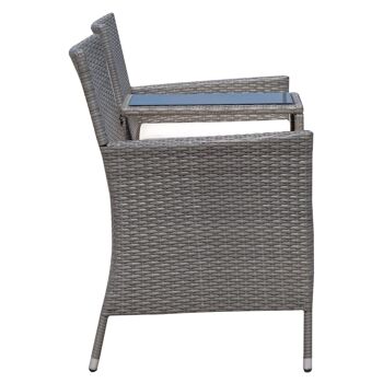 Banc de jardin design contemporain 133L x 63l x 84H cm banc double chaise avec coussins assise + tablette intégrée résine tressée grise polyester crème 5