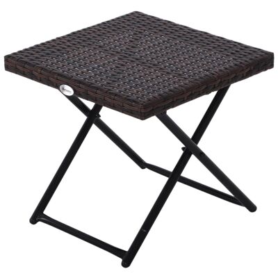 Cozy chic style foldable garden coffee table dim. 40L x 40W x 40H cm epoxy metal braided resin imitation brown rattan