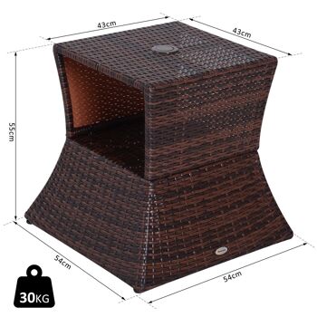 Pied de parasol table basse 2 en 1 étagère inférieure intégrée résine tressée imitation rotin PE dim. 54L x 54l x 55H cm marron 3