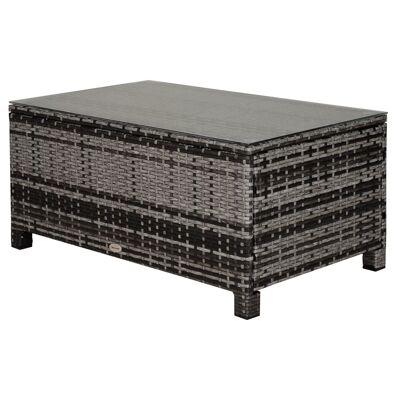 Garden coffee table 5 mm tempered glass top woven rattan 85 x 50 x 39 cm Max. 70 Kg gray