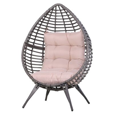 Eierkokon-Sessel auf Designerfuß, Maße 101 L x 89 B x 156 H cm, beiges Kissen mit abnehmbarem Komfortbezug, inklusive stahlgrauem Harz