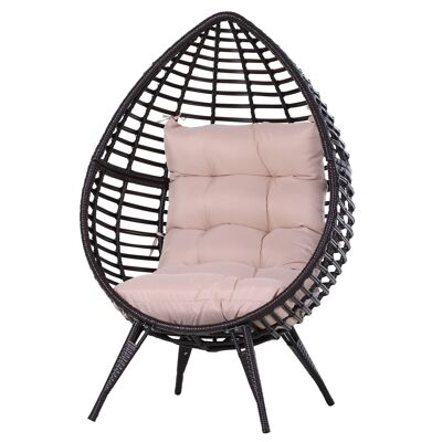 Poltrona Egg Cocoon su piede di design Dim. 101L x 89P x 156H cm cuscino beige con rivestimento sfoderabile molto comodo incluso acciaio cioccolato resina