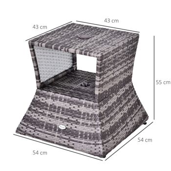 Pied de parasol table basse 2 en 1 étagère inférieure intégrée résine tressée imitation rotin PE dim. 54L x 54l x 55H cm gris 3