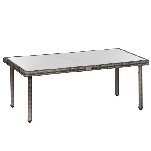 Table basse de jardin plateau verre trempé 5 mm résine tressée imitation rotin gris