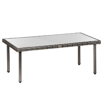 Table basse de jardin plateau verre trempé 5 mm résine tressée imitation rotin gris