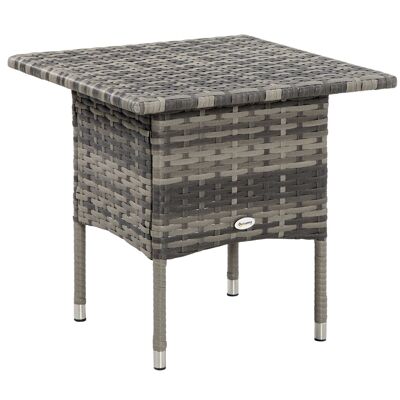 Cozy chic style garden coffee table dim. 50L x 50W x 47H cm epoxy metal woven resin gray rattan look