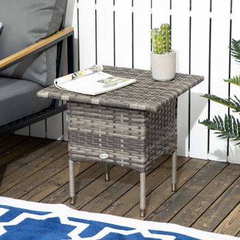 Table basse de jardin style cosy chic dim. 50L x 50l x 47H cm métal époxy résine tressée aspect rotin gris 2