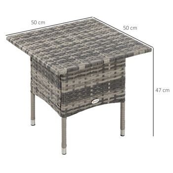 Table basse de jardin style cosy chic dim. 50L x 50l x 47H cm métal époxy résine tressée aspect rotin gris 3