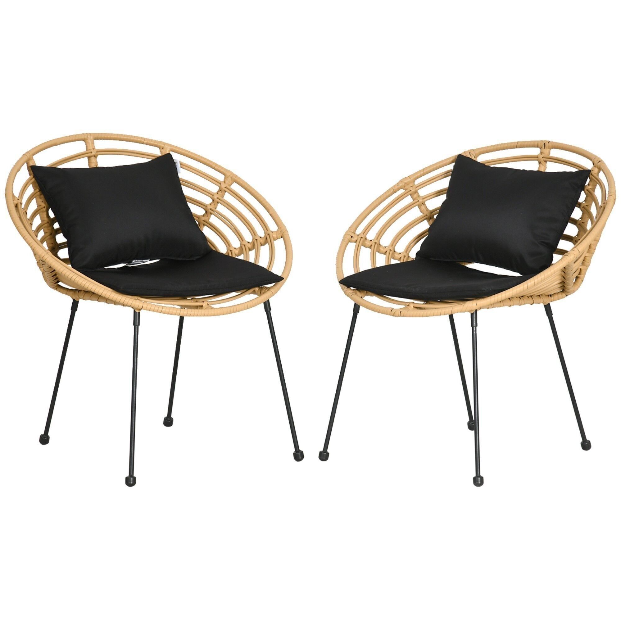 Set di 2 sedie da giardino in stile coloniale nero cuscini inclusi vimini in resina e filo effetto rattan