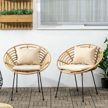 Lot de 2 chaises de jardin style colonial coussins beige inclus résine tressée et filaire aspect rotin 2