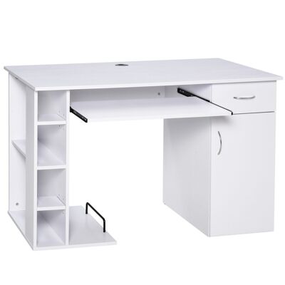 Multi-Storage-Multimedia-Computertisch mit Schubladenablage, MDF-Tastaturablage, 120 x 60 x 74 cm, weiß