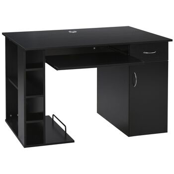 Bureau informatique multimédia multi-rangements avec étagère tiroir tablette clavier MDF 120 x 60 x 74 cm noir 1