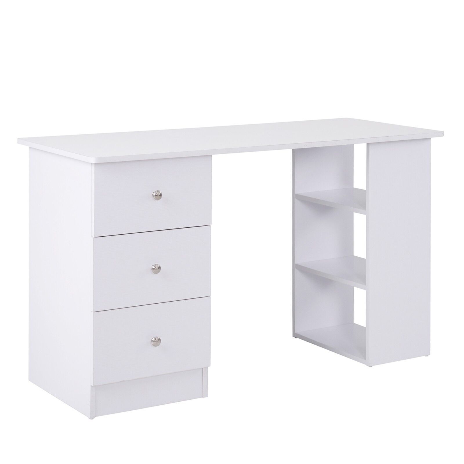 Scrivania per computer multimediale multi-spazio 3 cassetti 2 ripiani 120L x 49L x 72A cm bianco