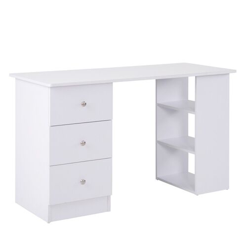 Bureau informatique multimédia multi-rangements 3 tiroirs 2 étagères 120L x 49l x 72H cm blanc