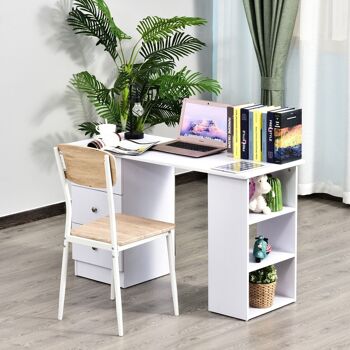 Bureau informatique multimédia multi-rangements 3 tiroirs 2 étagères 120L x 49l x 72H cm blanc 2