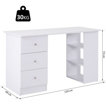 Bureau informatique multimédia multi-rangements 3 tiroirs 2 étagères 120L x 49l x 72H cm blanc 3