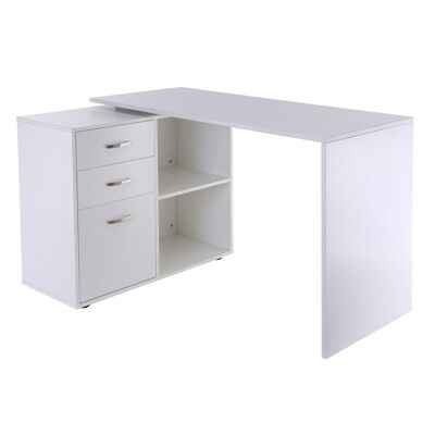 Bureau d'angle bureau droit modulable 2 en 1 bureau informatique tiroirs x 3 + 2 niches MDF blanc