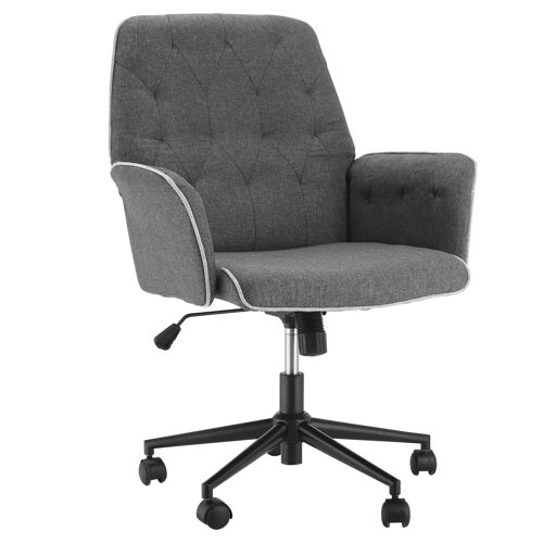Fauteuil de bureau chaise de bureau hauteur réglable roulettes pivotant 360° tissu chanvre 69L x 66l x 89,5-97H cm gris chiné