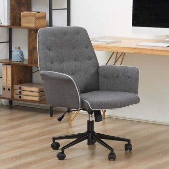 Fauteuil de bureau chaise de bureau hauteur réglable roulettes pivotant 360° tissu chanvre 69L x 66l x 89,5-97H cm gris chiné 2