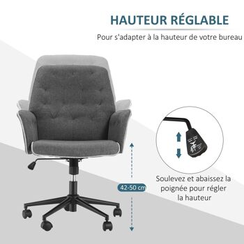 Fauteuil de bureau chaise de bureau hauteur réglable roulettes pivotant 360° tissu chanvre 69L x 66l x 89,5-97H cm gris chiné 4