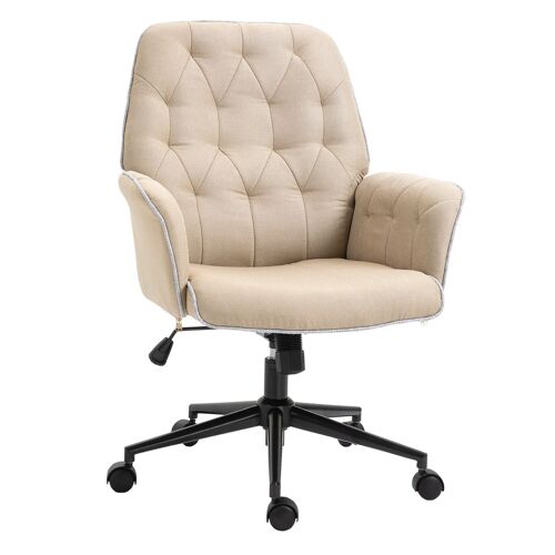 Fauteuil de bureau chaise de bureau hauteur réglable roulettes pivotant 360° tissu chanvre 69L x 66l x 89,5-97H cm beige