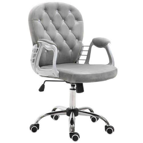 HOMCOM Fauteuil chaise de bureau style contemporain hauteur réglable roulettes pivotant velours 60 x 61 x 95-105 cm gris