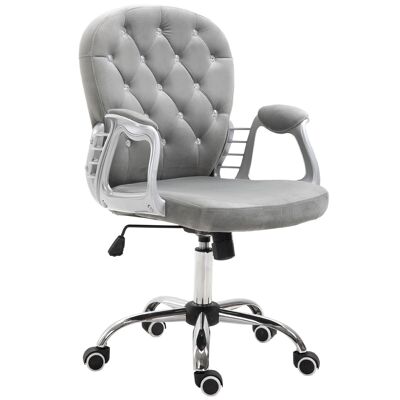 HOMCOM Sillón silla de oficina estilo contemporáneo regulable en altura ruedas giratorias terciopelo 60 x 61 x 95-105 cm gris