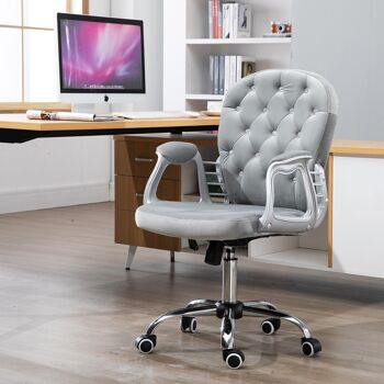 HOMCOM Fauteuil chaise de bureau style contemporain hauteur réglable roulettes pivotant velours 60 x 61 x 95-105 cm gris 2