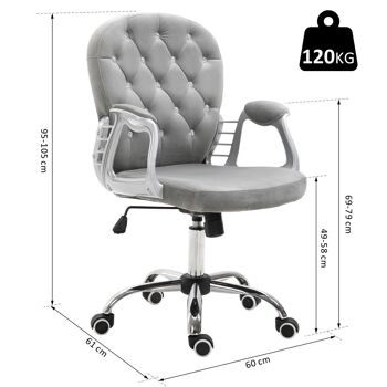 HOMCOM Fauteuil chaise de bureau style contemporain hauteur réglable roulettes pivotant velours 60 x 61 x 95-105 cm gris 3