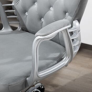 HOMCOM Fauteuil chaise de bureau style contemporain hauteur réglable roulettes pivotant velours 60 x 61 x 95-105 cm gris 5