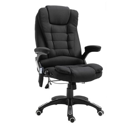 Heated massaging executive office chair adjustable height reclining backrest black linen fabric