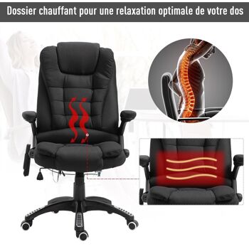 Fauteuil de bureau direction massant chauffant hauteur réglable dossier inclinable toile de lin noir 4