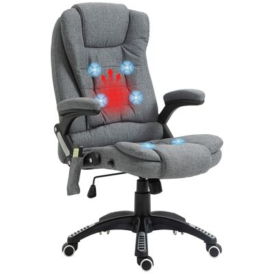 Heated massaging executive office chair adjustable height reclining backrest heather gray linen fabric