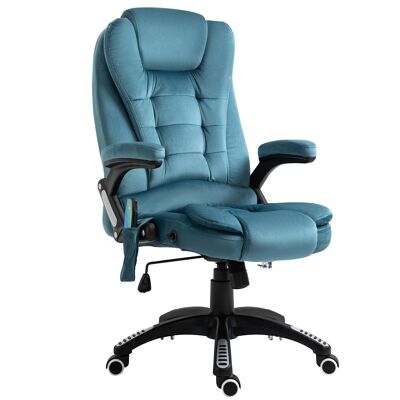 Heated massage executive office chair adjustable height reclining backrest blue linen fabric